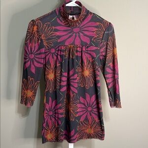 Anthropologie Sweet‎ Pea by Stacy Frati Sheer Floral Mesh Top Size M Boho Retro